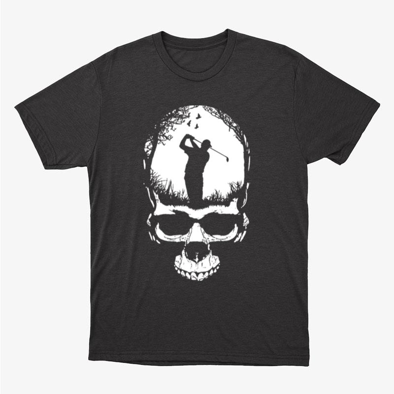 Halloween Golf Gothic Golfer Skeleton Skull Blue Sunses Unisex T-Shirt Hoodie Sweatshirt