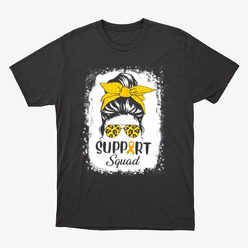 Messy Bun Glasses Support Squad Childhood Cancer Awareness Unisex T-Shirt Hoodie Sweatshirt