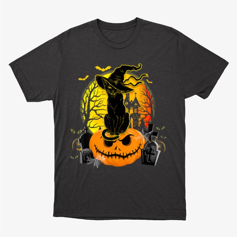 Vintage Black Cat Witch Scary Halloween Costume Unisex T-Shirt Hoodie Sweatshirt