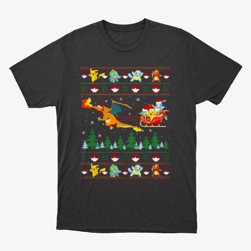 Christmas Pattern Pokemon Characters Santa Wagon Unisex T-Shirt Hoodie Sweatshirt