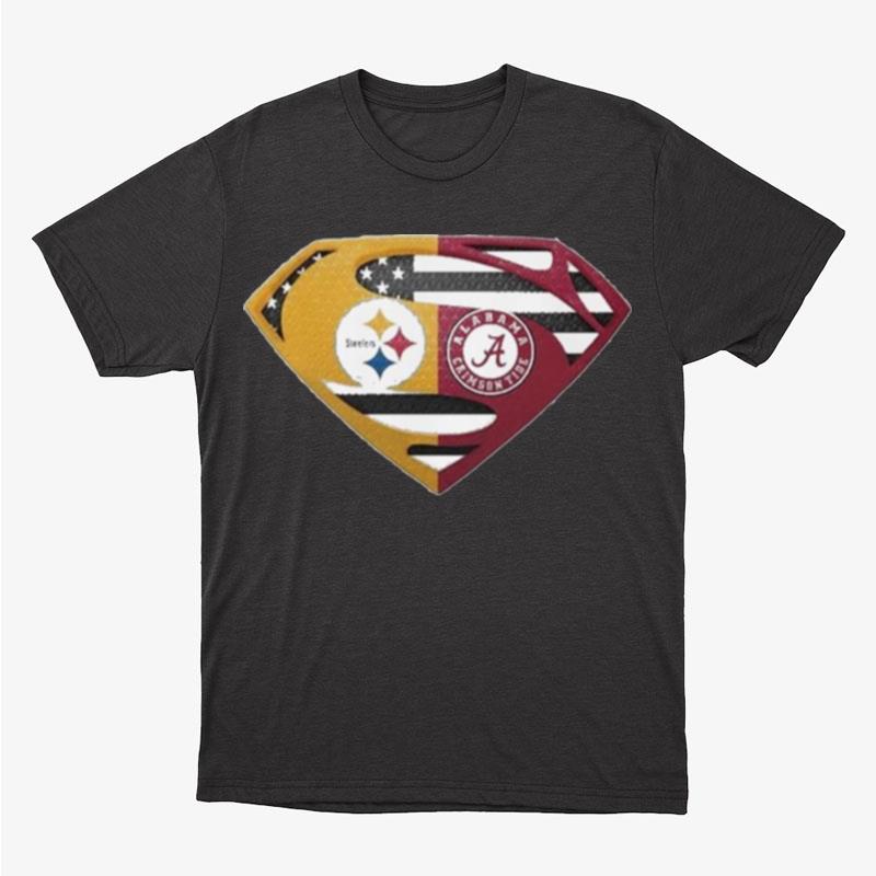 Original Pittsburgh Steelers Alabama Crimson Tide Superman Logo Us Flag Unisex T-Shirt Hoodie Sweatshirt