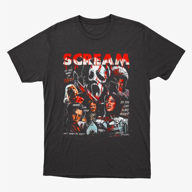 Retro 90S Scream Movie Horror Movie Fan Ghostface Billy Loomis Stu Macher Sidney Prescott Funny Disney Halloween Unisex T-Shirt Hoodie Sweatshirt