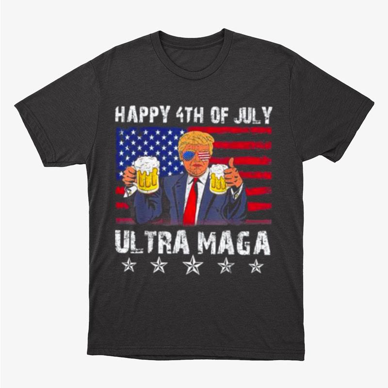Retro Ultra Mega Pro Trump Beer Drinkin 4Th Of July American Flag Unisex T-Shirt Hoodie Sweatshirt
