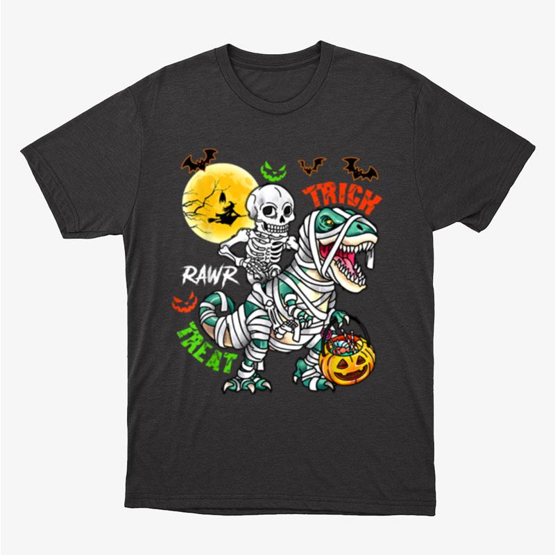 Trick Rawr Treat Skeleton Trex Dinosaur Pumpkin Halloween Unisex T-Shirt Hoodie Sweatshirt