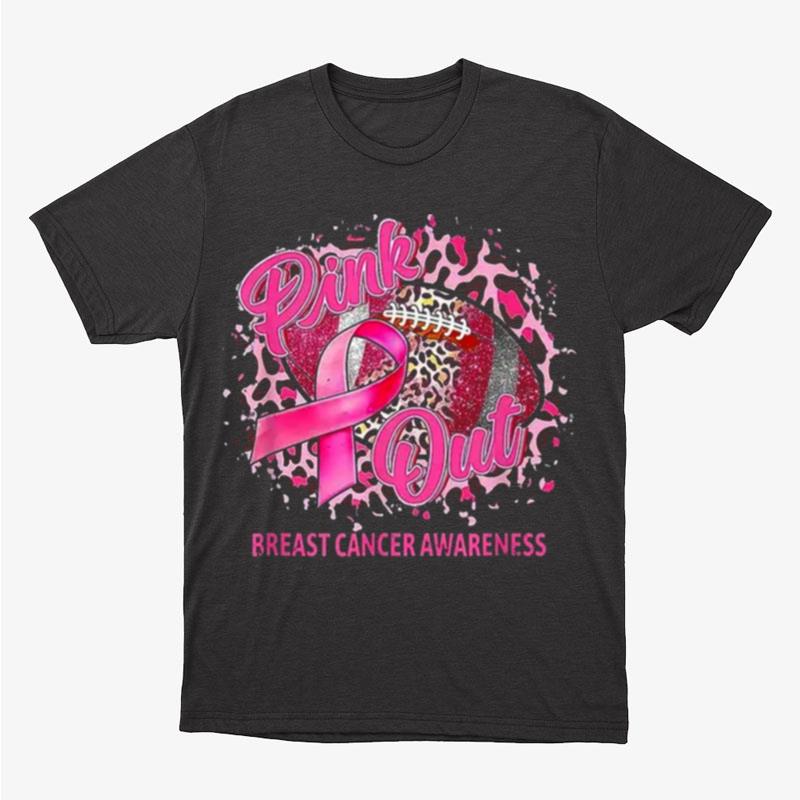 Woman Leopard Pink Out Football Tackle Breast Cancer Unisex T-Shirt Hoodie Sweatshirt
