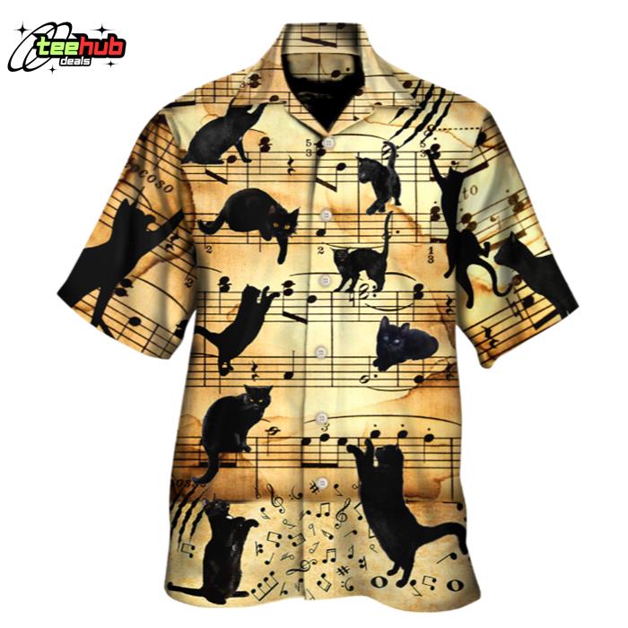 Black Cat Love Music Note Hawaiian Shirt