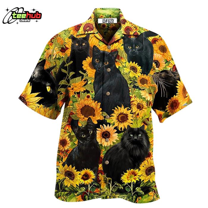 Black Cat Love Sunflower Hawaiian Shirt