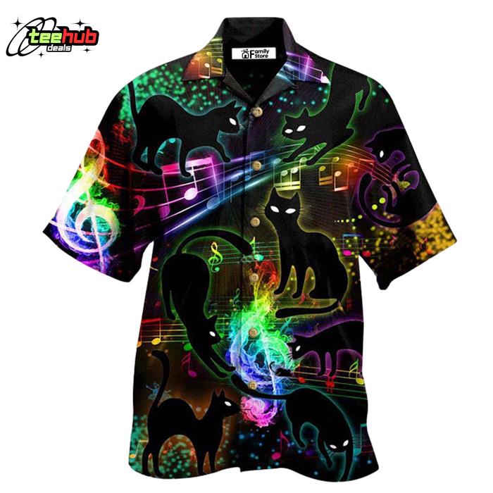 Black Cat The Magical Light Cats On Music Notes Hawaiian Shirt