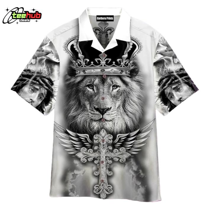 Black Lion King Jesus Hawaiian Shirt