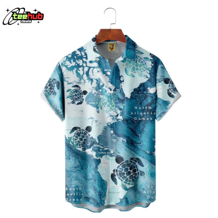 Blue Map Sea Turtles Hawaiian Shirt