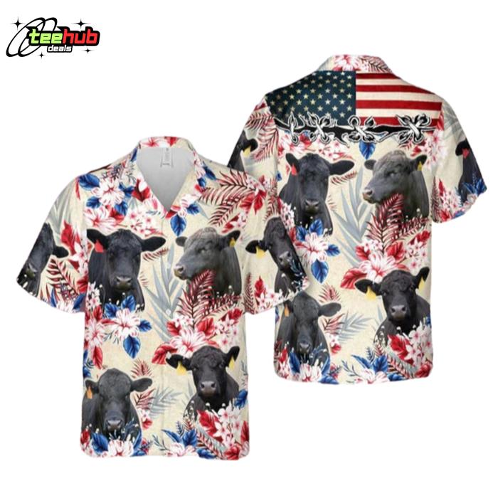 Brangus Pattern US FLAG Farm Cow Hawaiian Shirt