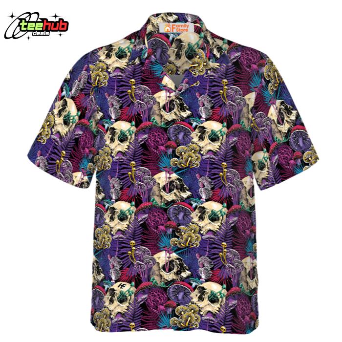 Bright Magic Psychedelic Mushrooms And Skulls Hawaiian Shirt