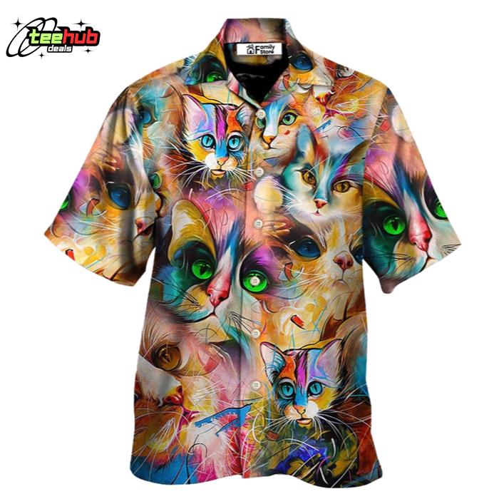 Cat Funny Art Lover Cat Colorful Mixer Style Hawaiian Shirt