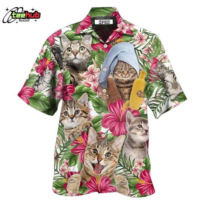 Cat Funny Tabby Cat Tropical Floral Hawaiian Shirt
