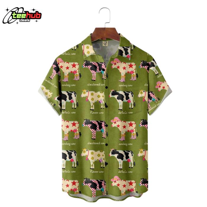 Checkered Cow Default Cow Amd Flower Cow Pattern Hawaiian Shirt