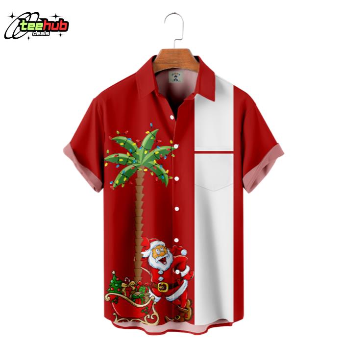 Christmas Fun Santa Claus Leaning On The Christmas Tree Hawaiian Shirt