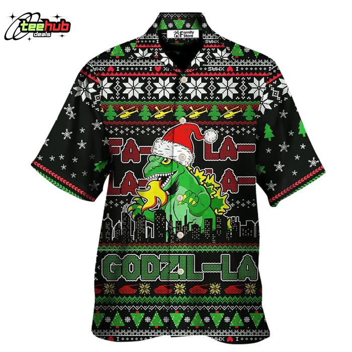 Christmas Godzila Falalalala Xmas Hawaiian Shirt