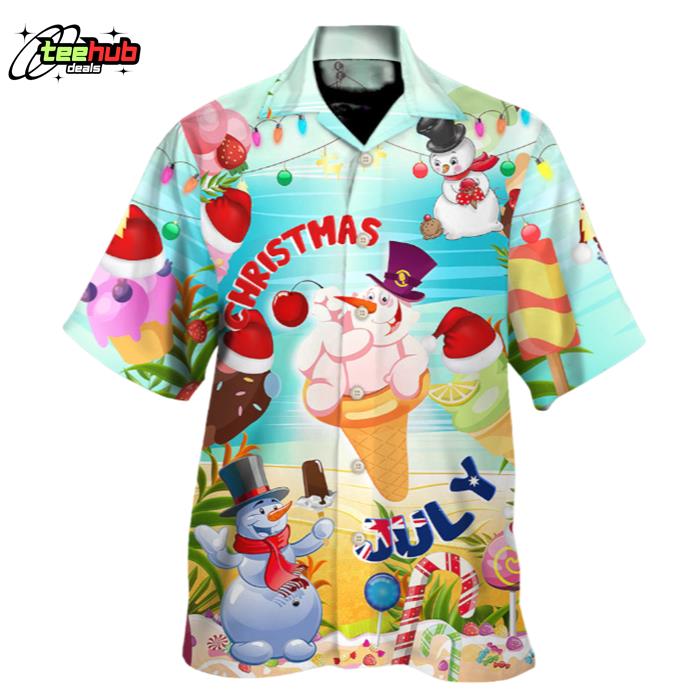 Christmas In July Snowman Ice Cream Funny Summer Hawaiian Shirt
