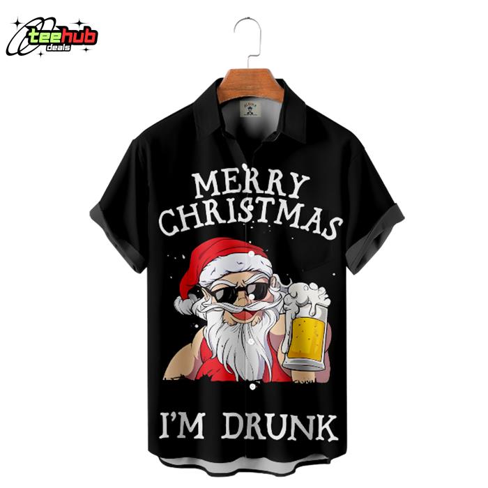 Christmas Santa Claus Drinking Beer I'm Drunk Hawaiian Shirt