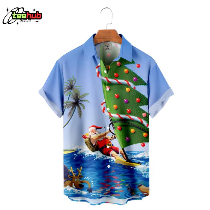Christmas Santa Claus Goes Windsurfing Hawaiian Shirt