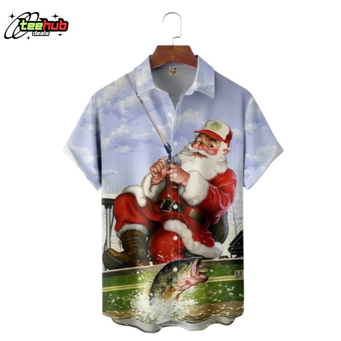 Christmas Santa Is Going Fishing Hawaiian Shirt