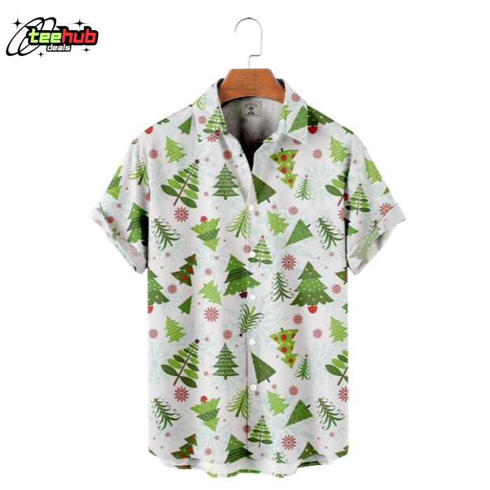 Christmas Tree And Green Leaves Hawaiian Shirt