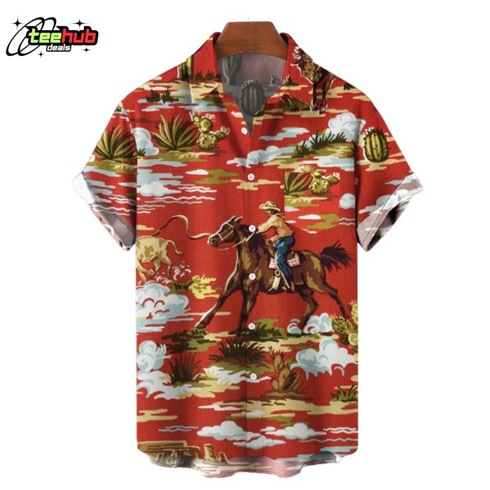 Cowboy Equestrian Cactus Red Hawaiian Shirt