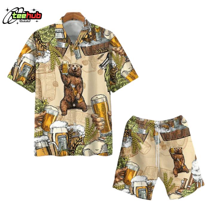 Funny Bear With Beer Party For Summer Hawaiian Shirt