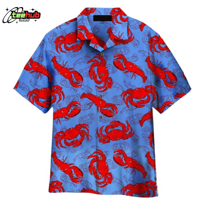 Funny Lobster And Crab Tropical Blue Hawaiian Shirt