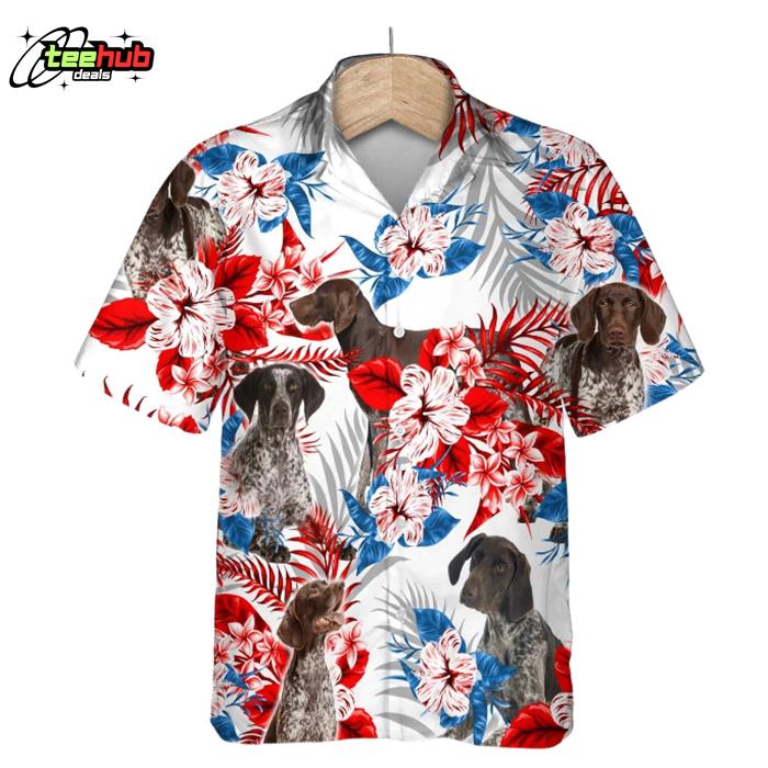 German Shorthaired Pointer American Flag For Summer Hawaiian Shirt
