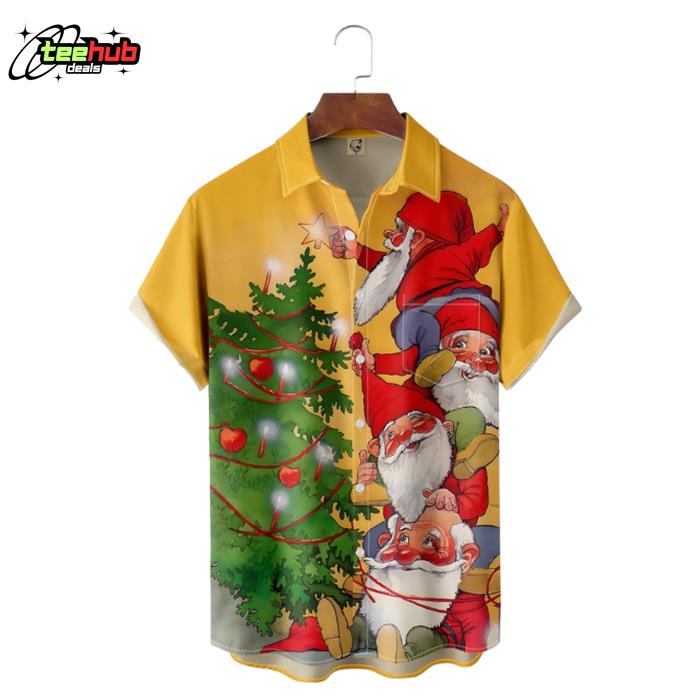 Gnome Happy With Christmas Tree Hawaiian Shirt