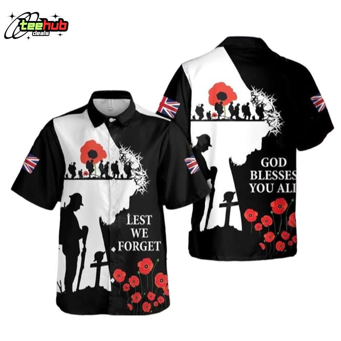 God Blessed You All Veteran Silhouette Lest We Forget Hawaiian Shirt