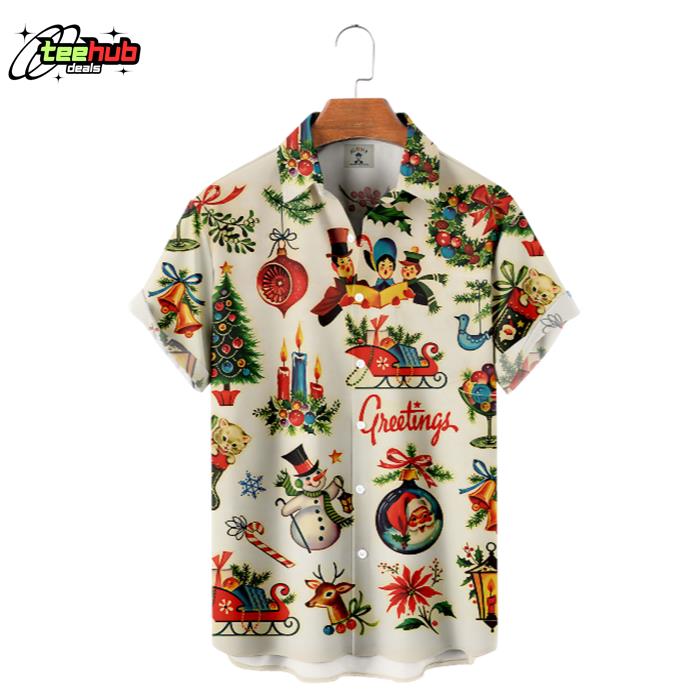 Greeting Christmas Retro Vintage Style Hawaiian Shirt