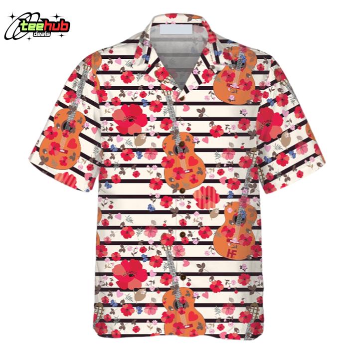 Guitars And Flowers Seamless Pattern Hawaiian Shirt