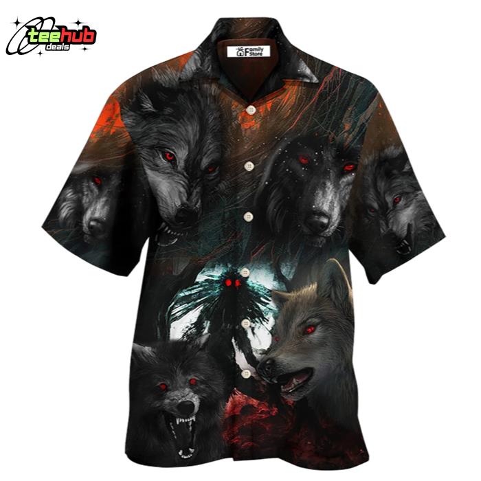 Halloween Black Wolf In The Dark Hawaiian Shirt