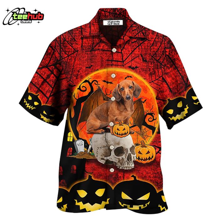 Halloween Dachshund Pumpkin Scary Red Hawaiian Shirt