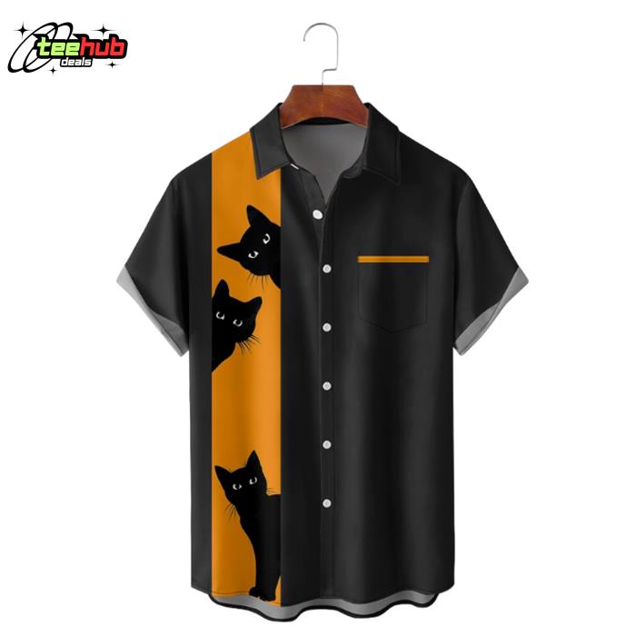Halloween Elements Cat Graphic Print Hawaiian Shirt