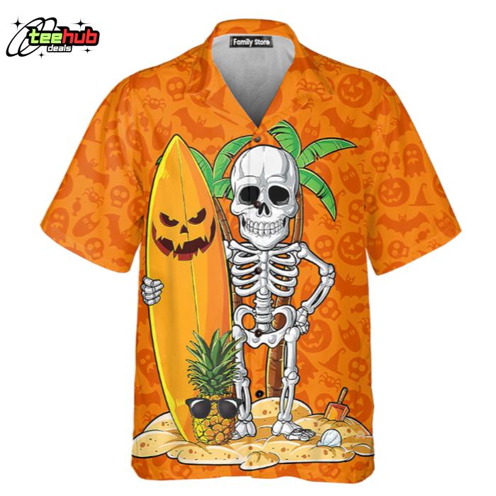 Halloween Skeleton Surfing Hawaiian Shirt
