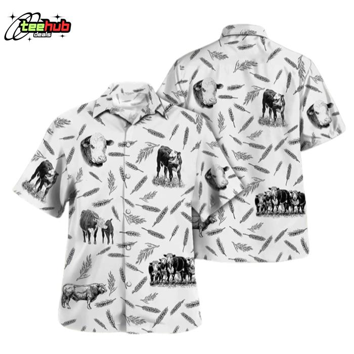 Hereford Cattle Pattern Cow Hawaiian Shirt