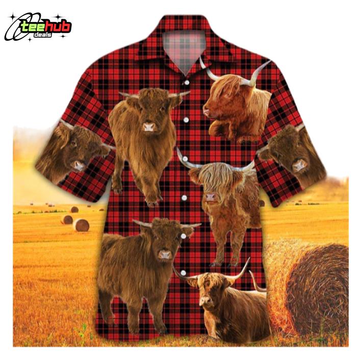 Highland Cattle Lovers Tartan Pattern Gift For Cow Lovers Hawaiian Shirt