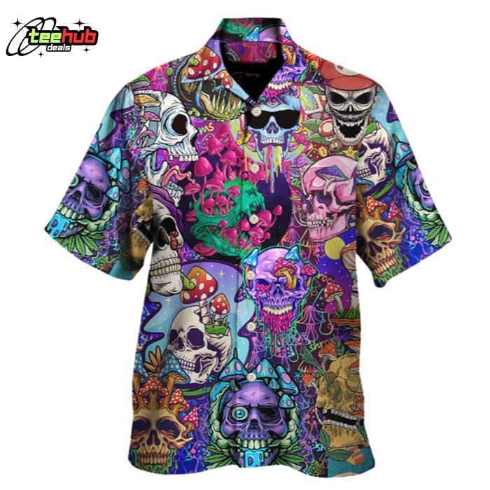 Hippie Mushroom And Skull Colorful Art Hawaiian Shirt