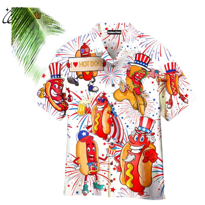 Independence Day 4th of July Funny Hot Dog American Flag Hawaiian Shirt