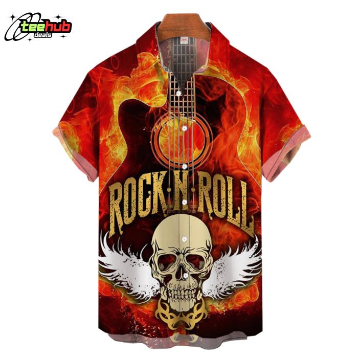 Intense RockRoll Flame Guitar And Skull With Wings Hawaiian Shirt