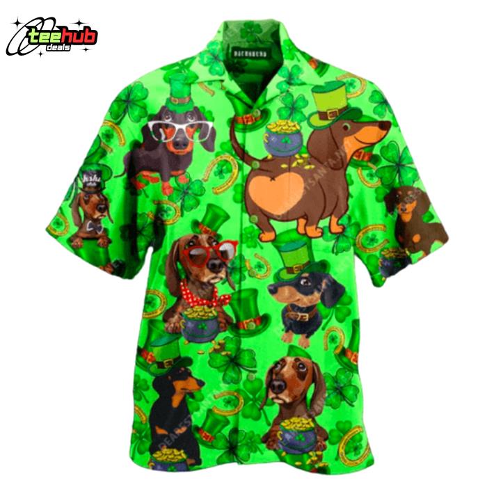 Irish Dachshund Dog Patricks Day Shamrock Green Hawaiian Shirt
