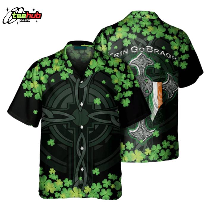 Irish Enri Go Bragh American Flag Clover Hawaiian Shirt