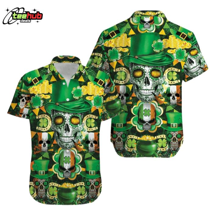 Irish Skull Rich St Patrick Green Hawaiian Shirt
