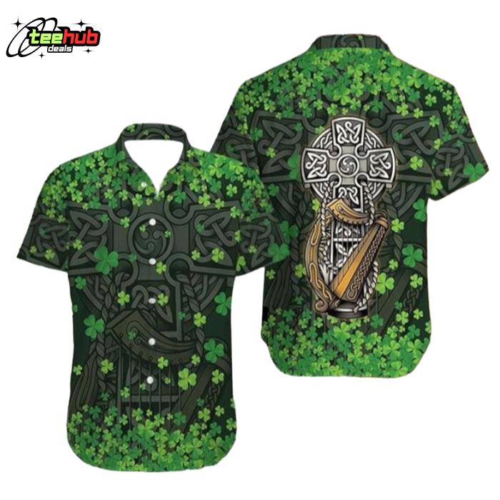 Irish St Patrick's Day The Celtic Cross Harp Hawaiian Shirt