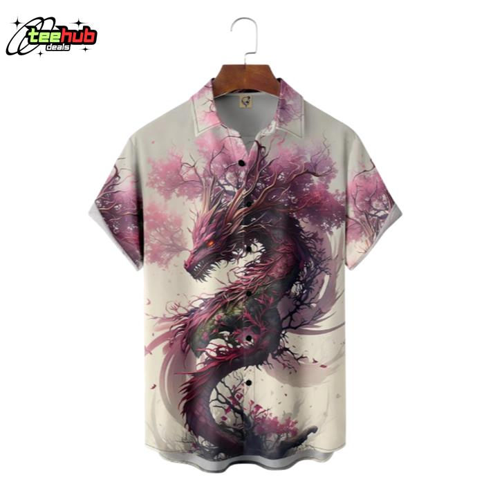 Japanese Sakura Dragon Hawaiian Shirt
