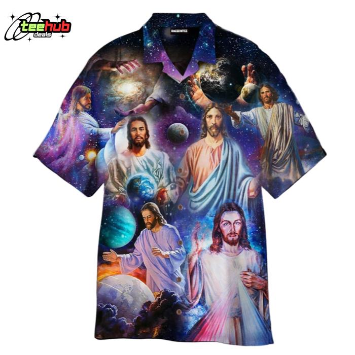 Jesus In Colorful Universe Hawaiian Shirt