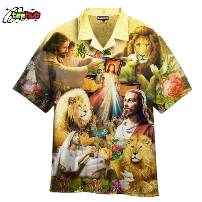 Jesus Lion Goat Beautiful Flowers Hawaiian Shirt